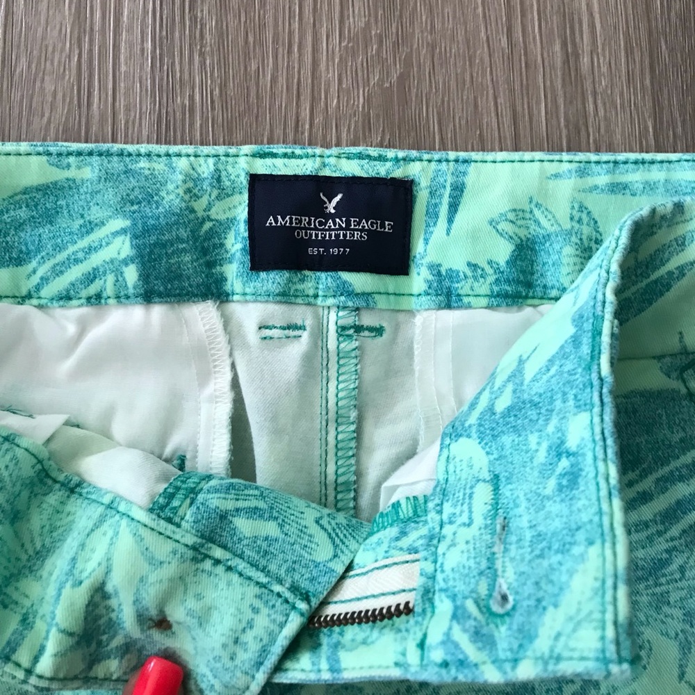 Green Blue Tropical Flower Leaf Shorts - Picture 4 of 6